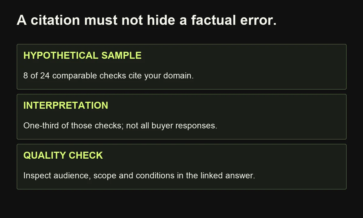 A hypothetical one-third sampled citation rate does not prove market share or correct representation; inspect the facts separately.