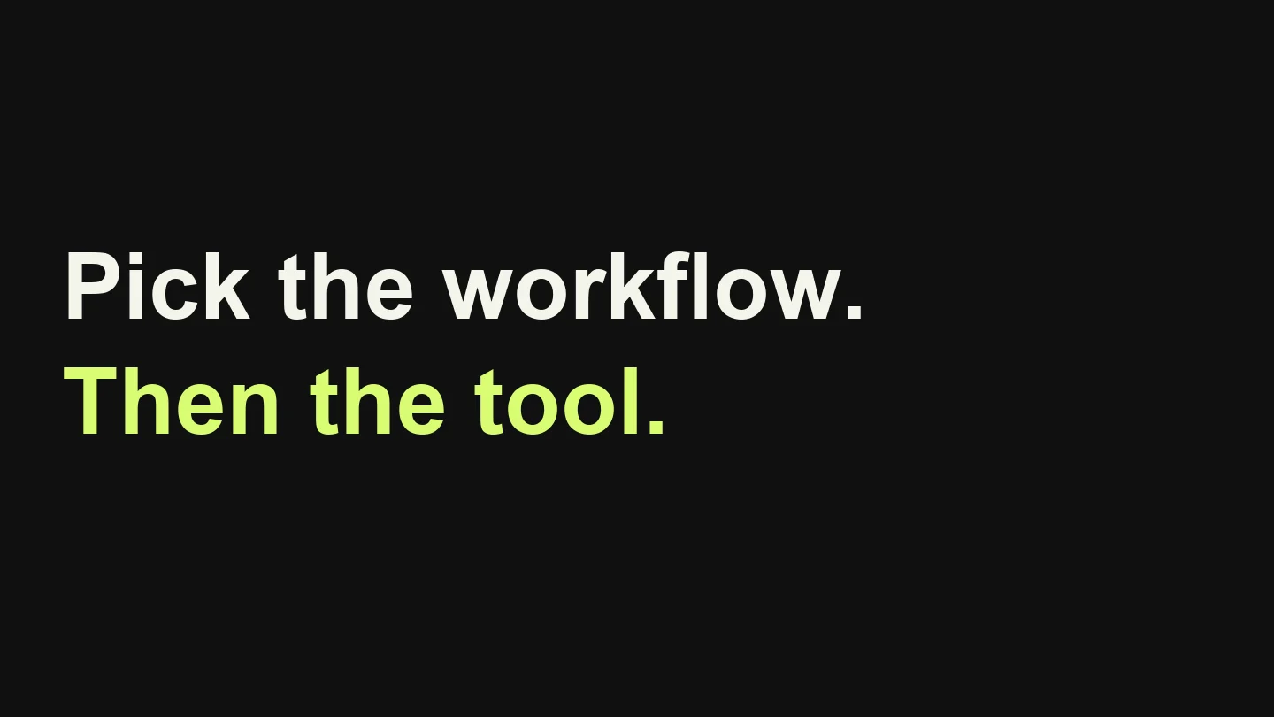 Pick the workflow. Then the tool.